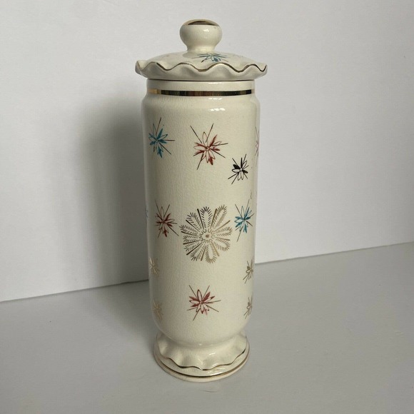 VTG Royal Sealy Atomic Starburst MCM Apothecary Vanity Jar 9" Tall Ivory Crazing - Picture 2 of 12